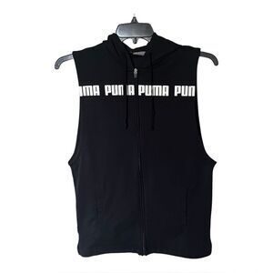Puma Blue Cotton-Blend Sleeveless Hooded Vest with Zip Front and Logo Size Small